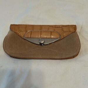 furla suede clutch Tan small. With silver hardware.